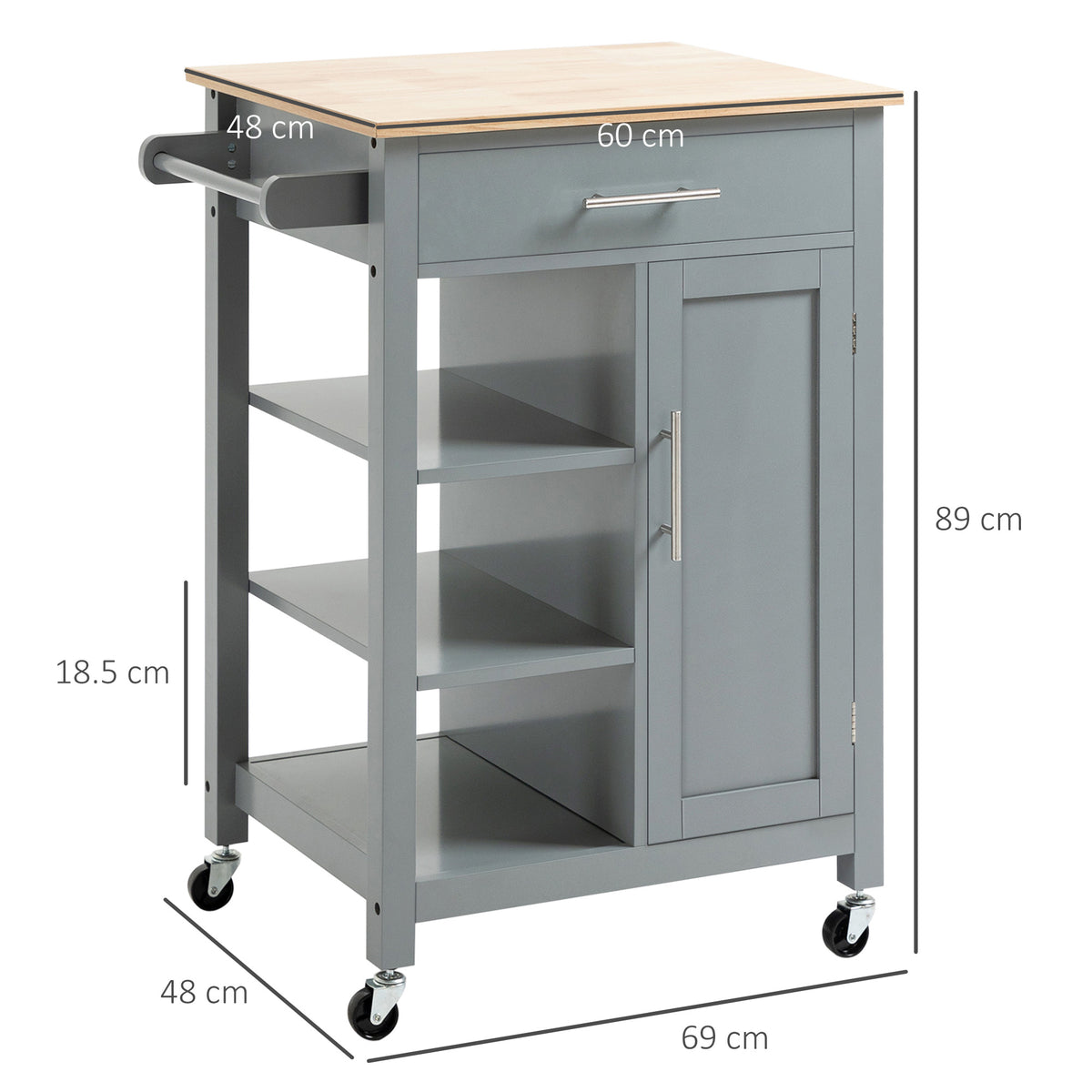 MDF and steel kitchen trolley with smooth rolling wheels