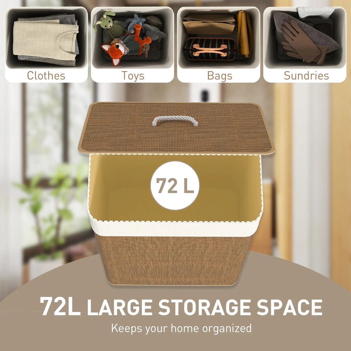 Washable lined laundry basket with concealed storage design