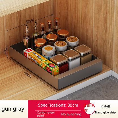 Pull-out under-sink organiser for cleaning and household supplies
