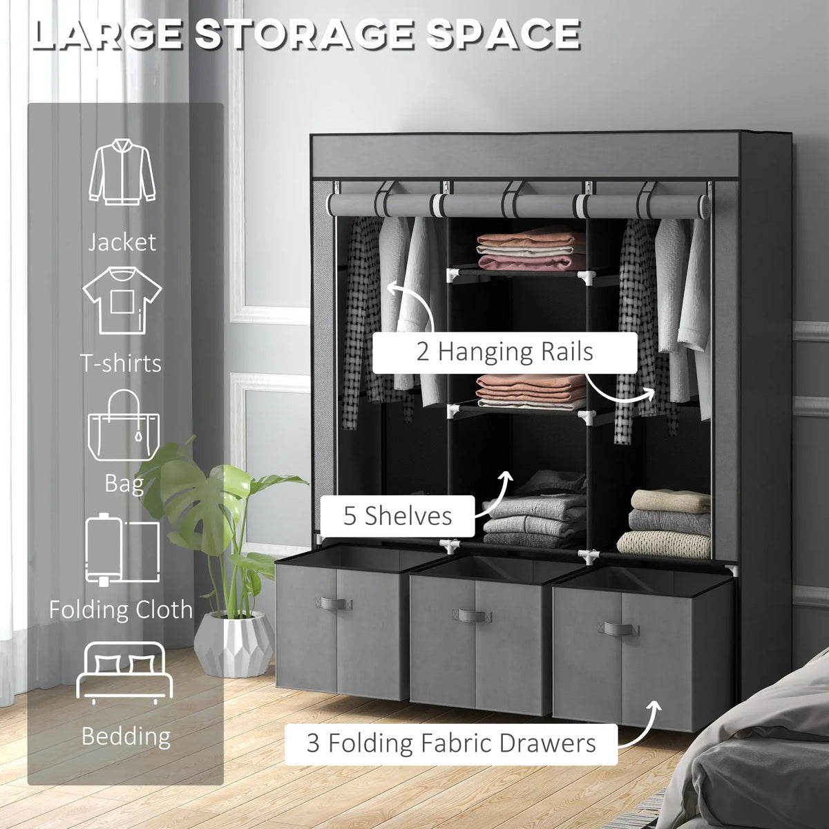 Freestanding clothing storage unit for bedrooms and guest rooms