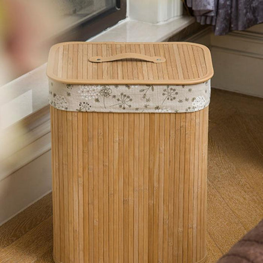 Foldable bamboo storage basket with lid and fabric liner