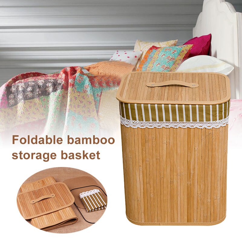 Natural bamboo laundry basket for towels and clothing