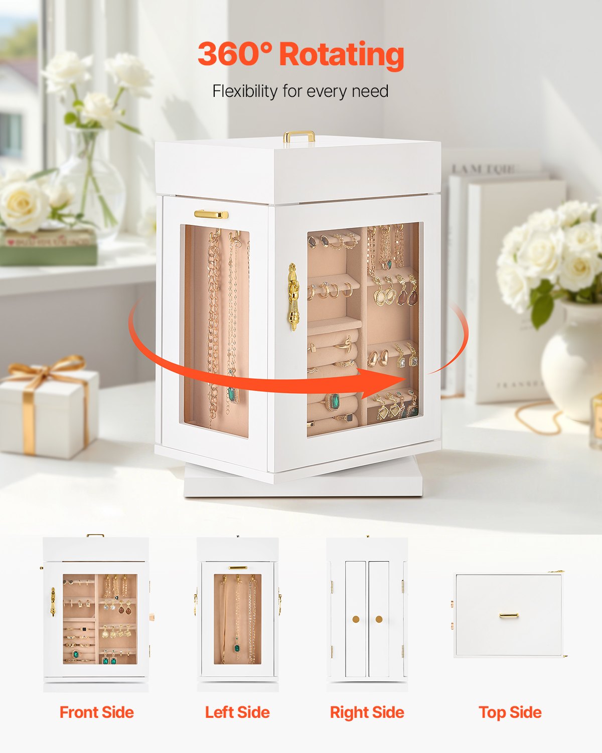 White jewellery storage box with necklace hooks and clear window