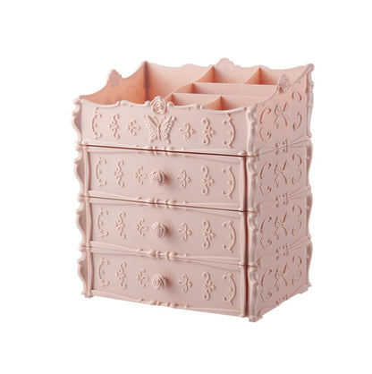 Clear vanity organiser for lipsticks brushes and jewellery