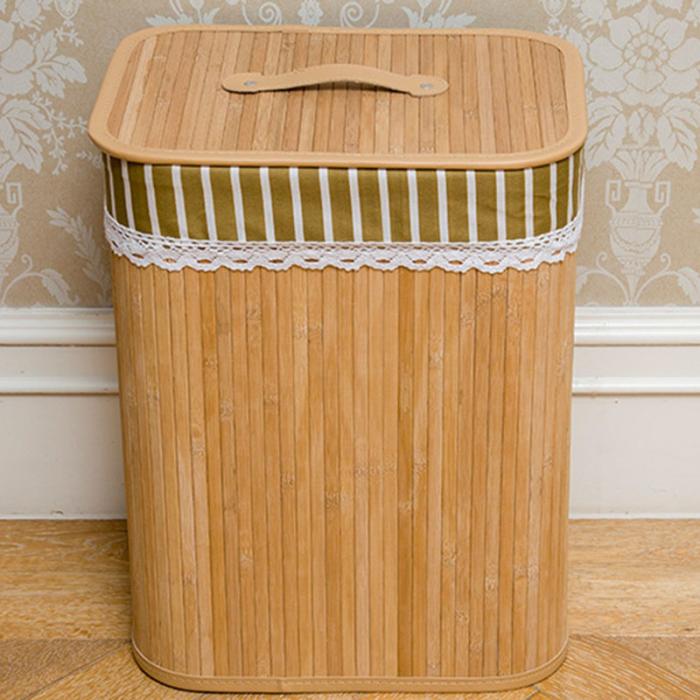 Space-saving bamboo basket for bedroom and laundry organisation
