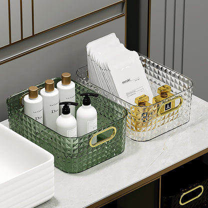Clear organiser basket for toiletries and bathroom essentials