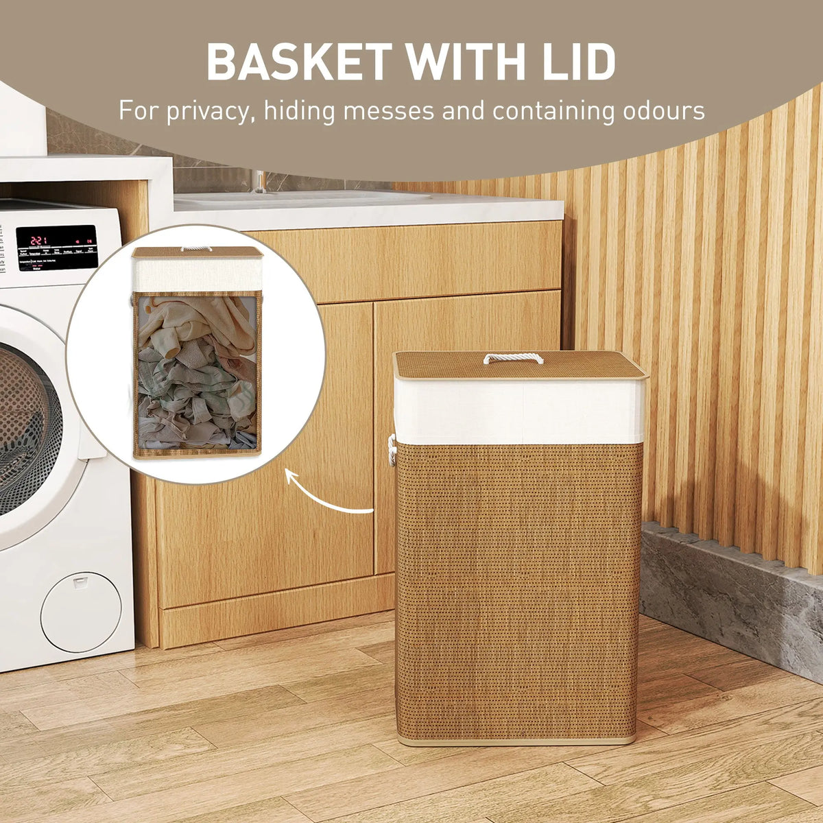 Large bamboo laundry hamper for clothes towels and bedding