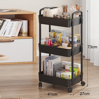Slim 3-tier rolling storage trolley for narrow spaces