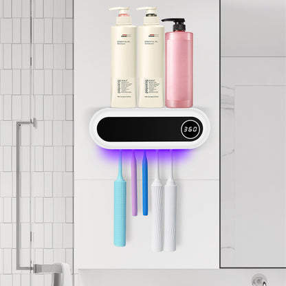 Wall-mounted UV toothbrush holder with automatic toothpaste dispenser
