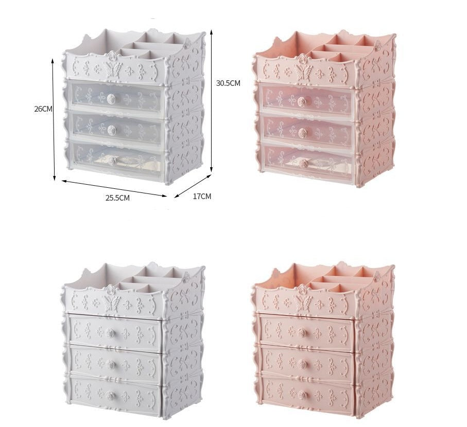 Clear vanity organiser for lipsticks brushes and jewellery
