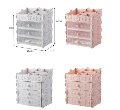 Clear vanity organiser for lipsticks brushes and jewellery