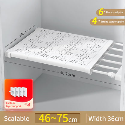 Adjustable shelf divider creating extra cabinet storage space