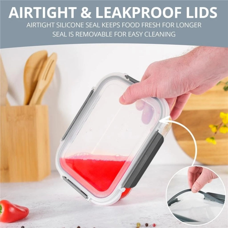 Five-piece airtight glass food storage container set with lids