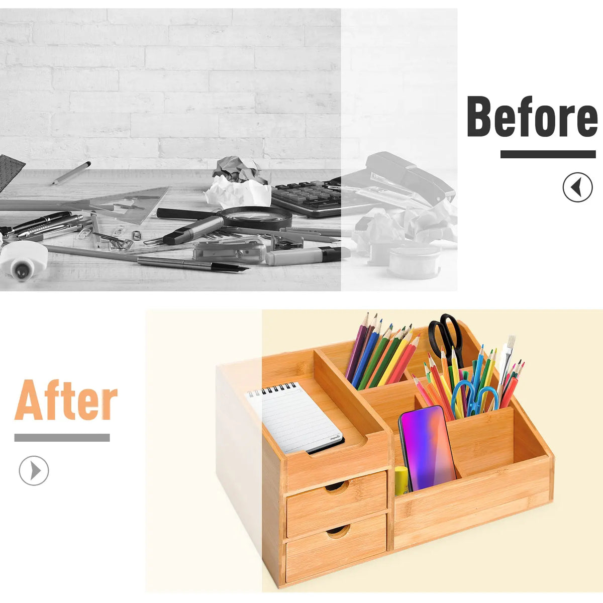 Bamboo office storage unit with seven compartments