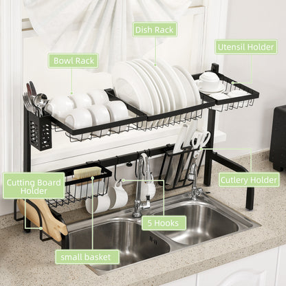 Steel over sink storage rack for organised tableware