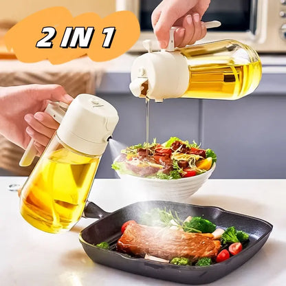Refillable 470ml oil bottle with spray and pouring functions