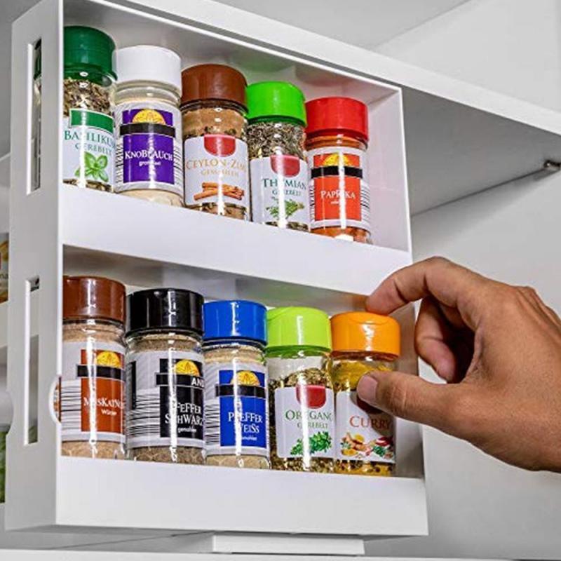 Compact spice rack for kitchen countertop and cupboard storage