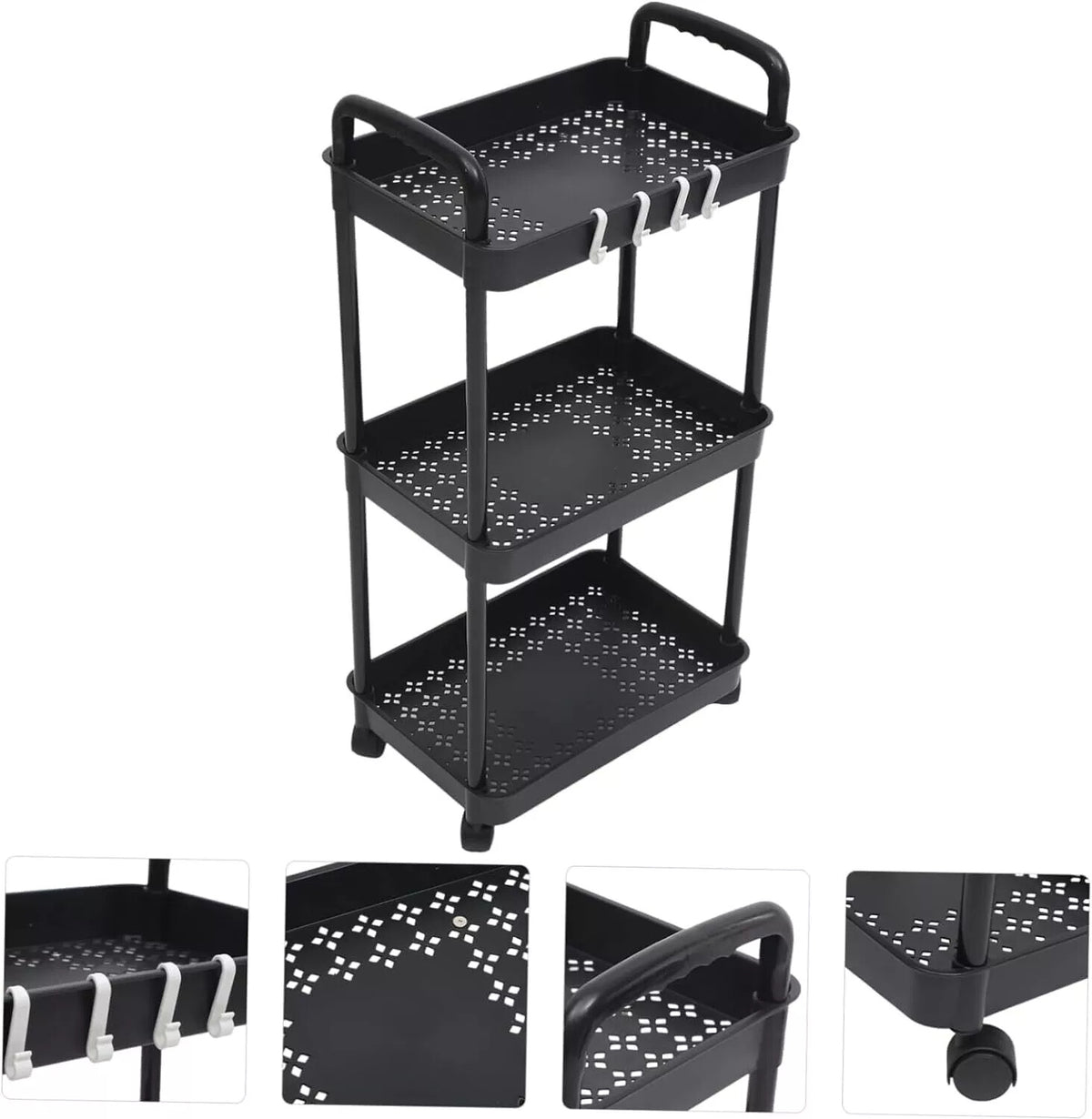 Narrow plastic storage trolley for compact home spaces