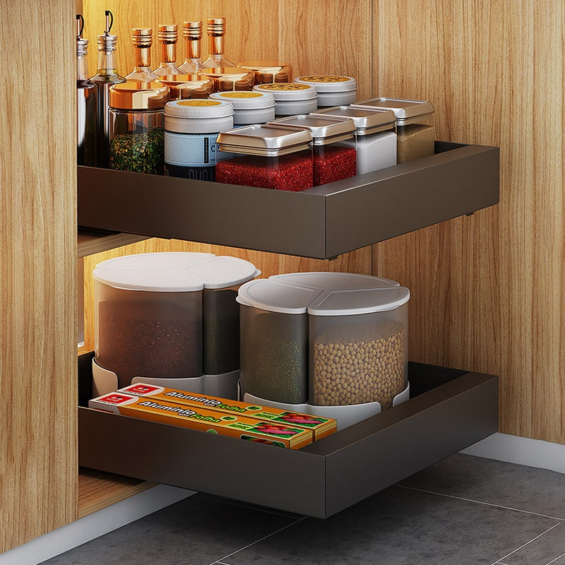 Two-tier pull-out cabinet organiser with sliding storage baskets