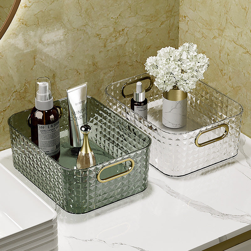 Transparent storage basket for cosmetics and skincare products