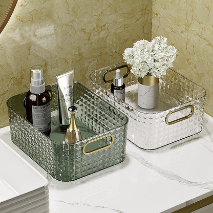 Transparent storage basket for cosmetics and skincare products