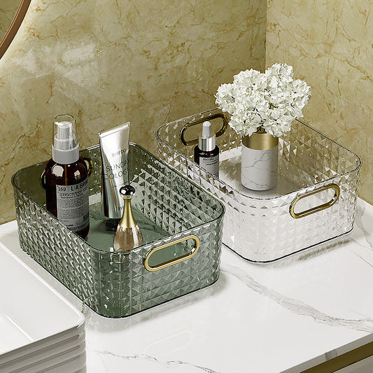 Transparent storage basket for cosmetics and skincare products