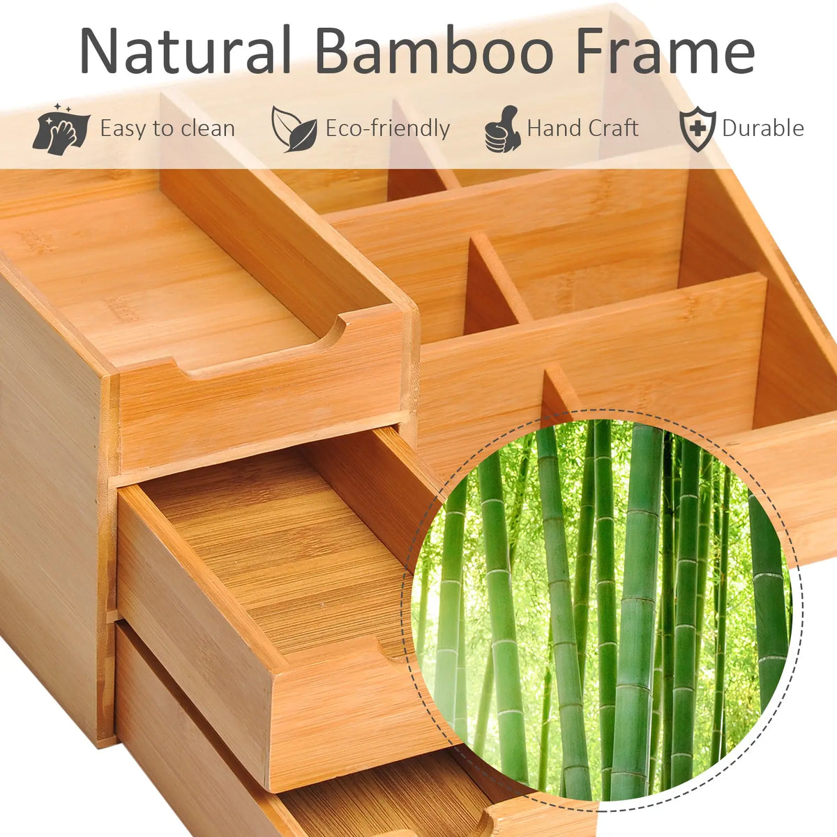 Compact bamboo storage organiser for home office and study desk