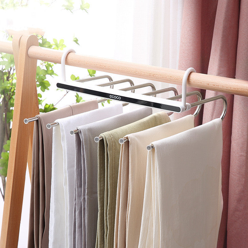 Metal and plastic trouser organiser for efficient wardrobe storage