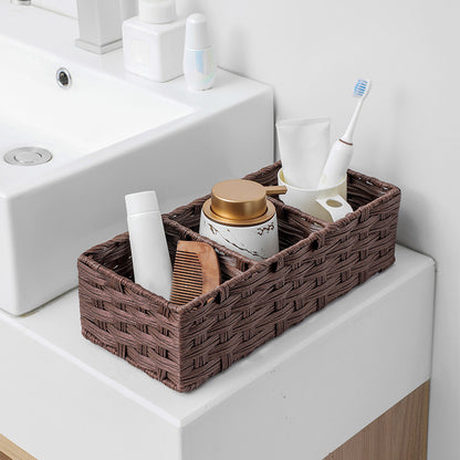 Compact plastic basket for tissues and hand towel storage