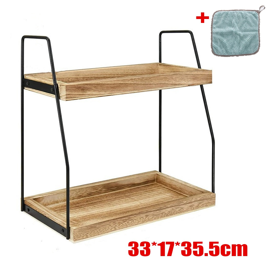 Compact wood and iron shelf for home organisation