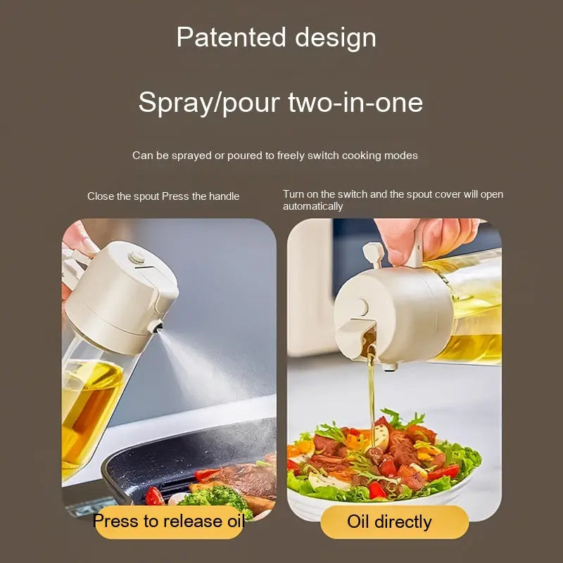 2-in-1 glass oil sprayer and pour dispenser for cooking