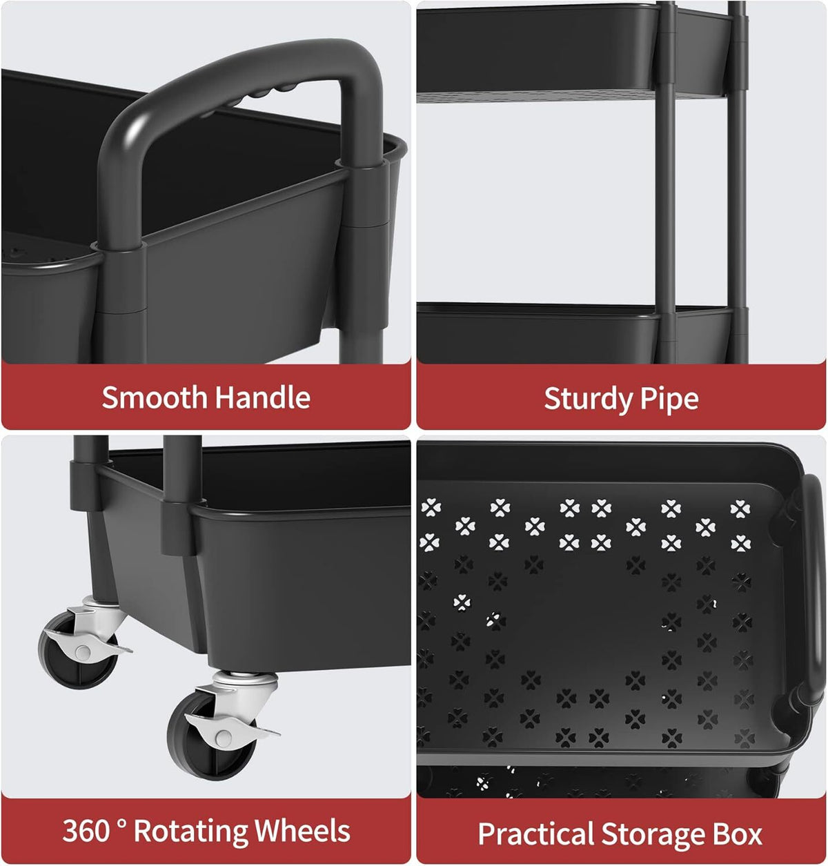 Slim 3-tier rolling storage trolley for narrow spaces