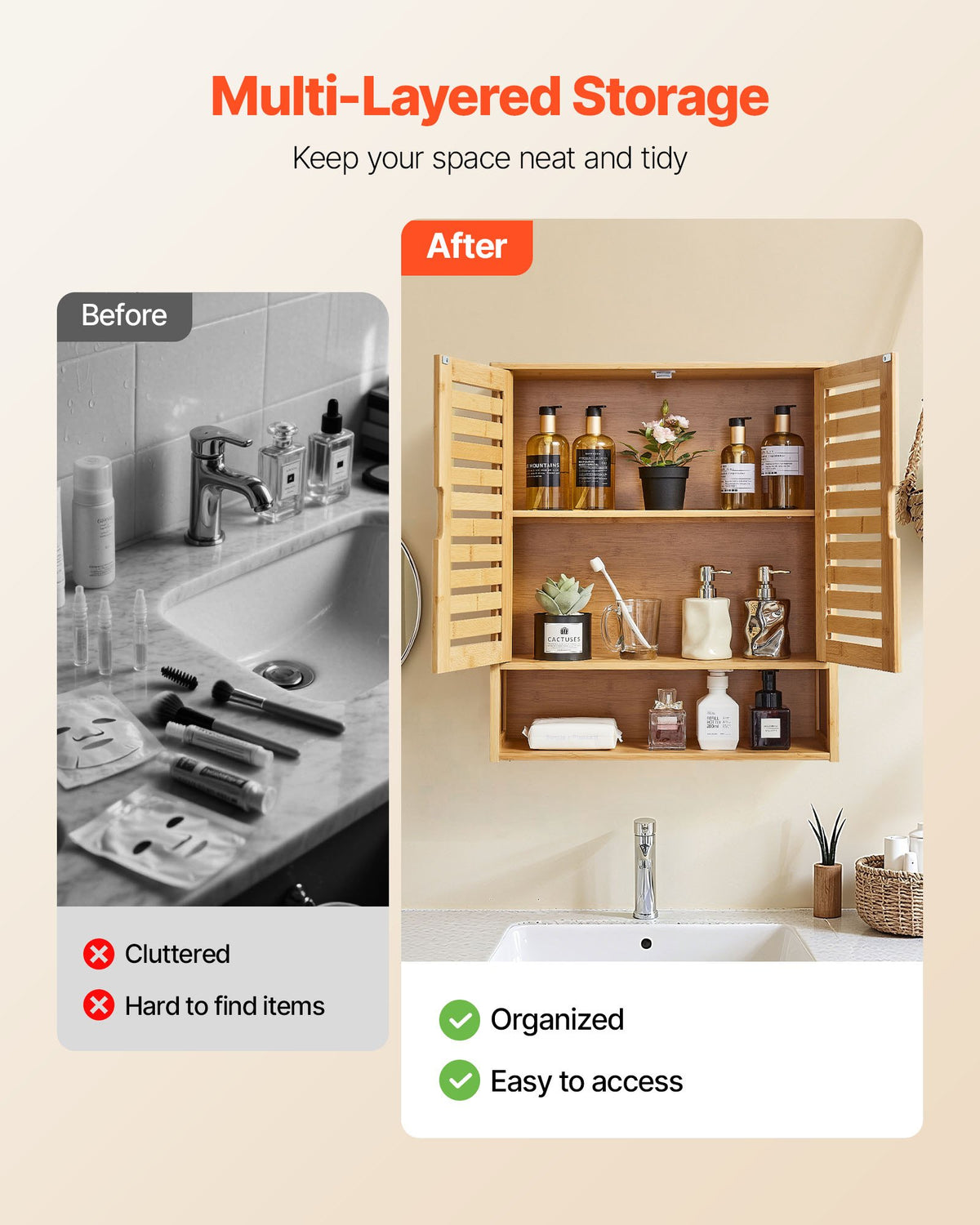 Vertical wall cabinet for towels medicines and cleaning supplies