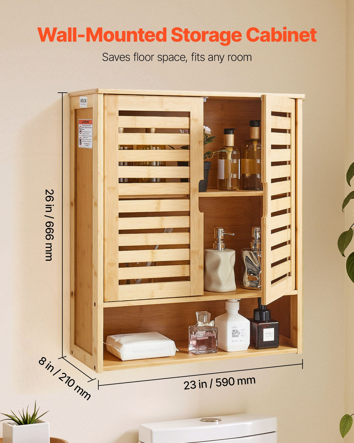 Double-door bathroom organiser with open storage compartment