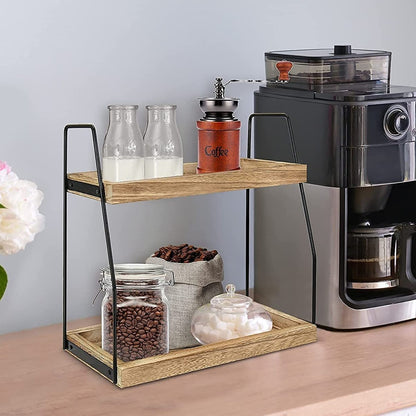 Compact wood and iron shelf for home organisation