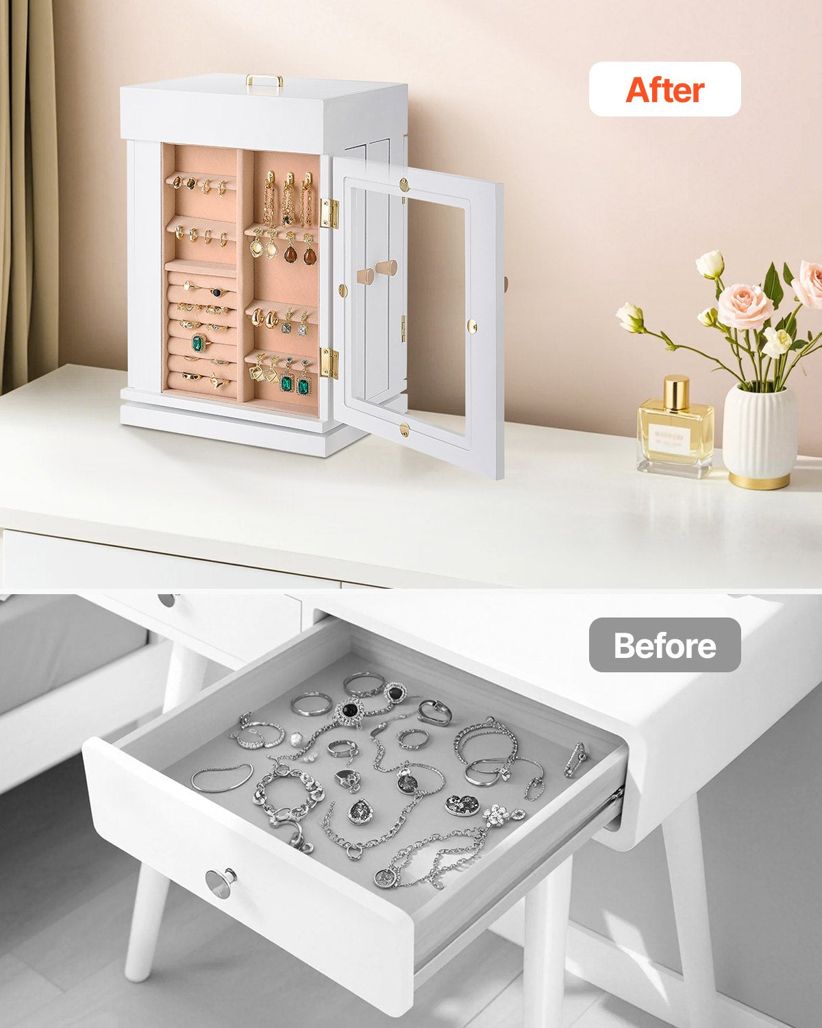 Jewellery organiser with soft flannel lined interior