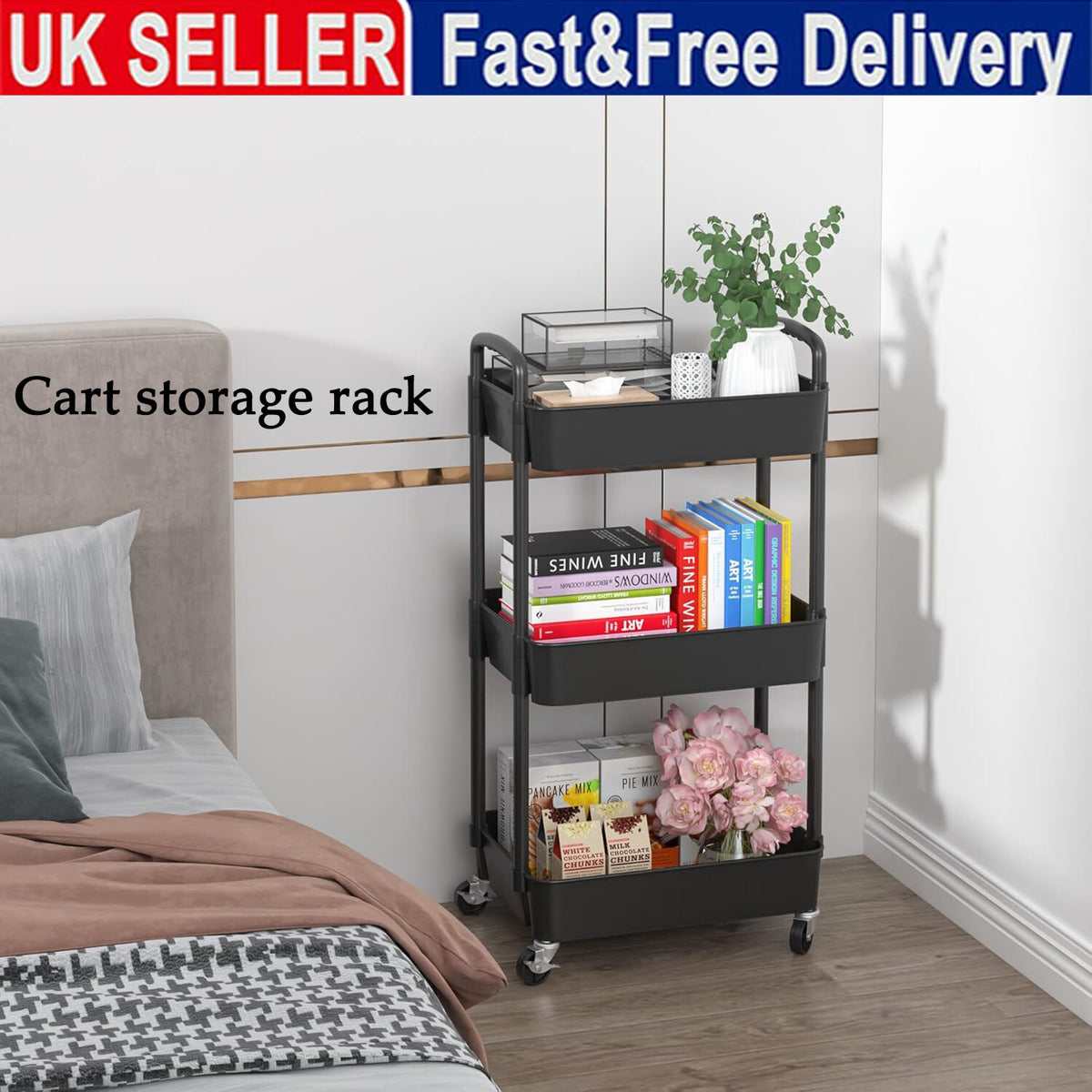 Multi-purpose rolling cart for toiletries cleaning supplies and essentials
