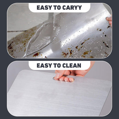 Stainless steel food preparation board for camping and outdoor cooking