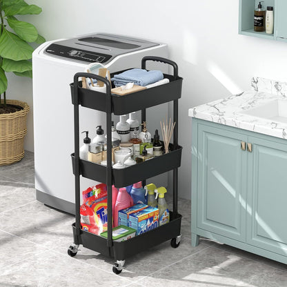 Slim 3-tier rolling storage trolley for narrow spaces