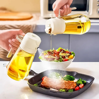 Refillable 470ml oil bottle with spray and pouring functions