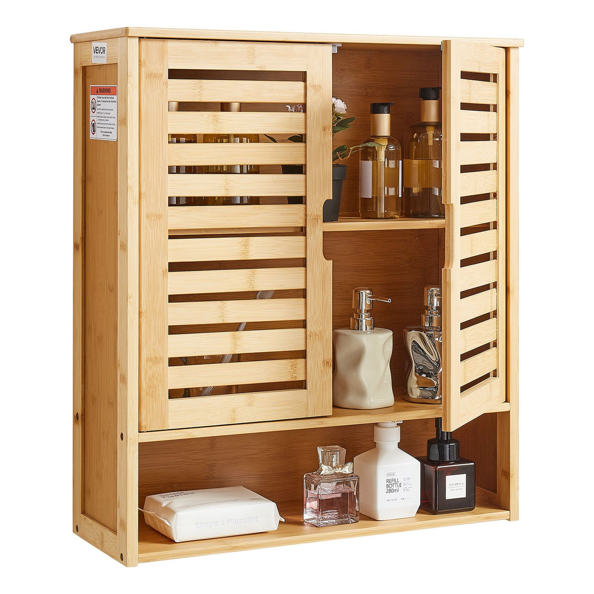 Wall-mounted bathroom cabinet with adjustable internal shelving