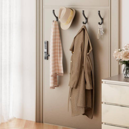 Wall-mounted hooks for hallway coats and backpacks